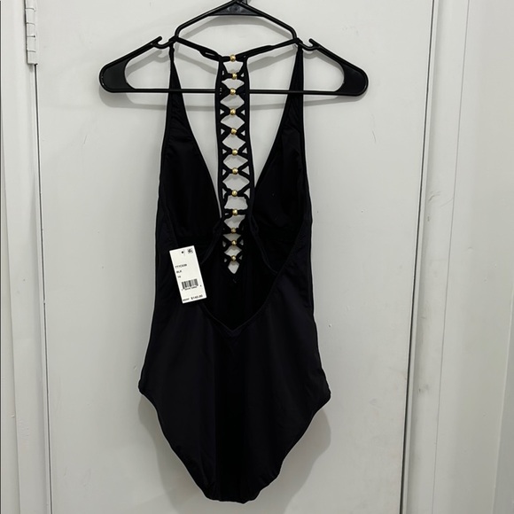 Black One-Piece Swimsuit with Lattice Detail - Picture 2 of 4